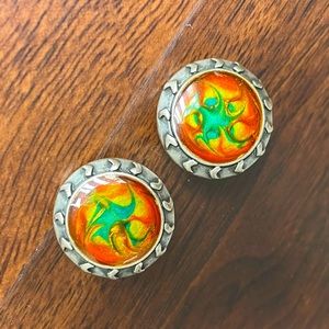 CHICOS Orange Green Silver Earrings